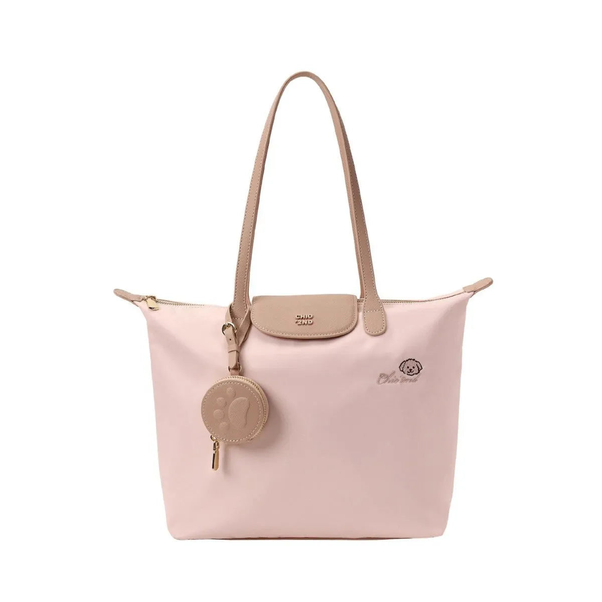 Oxford cloth tote shoulder bag in pink with horizontal square shape and sandwich pocket design