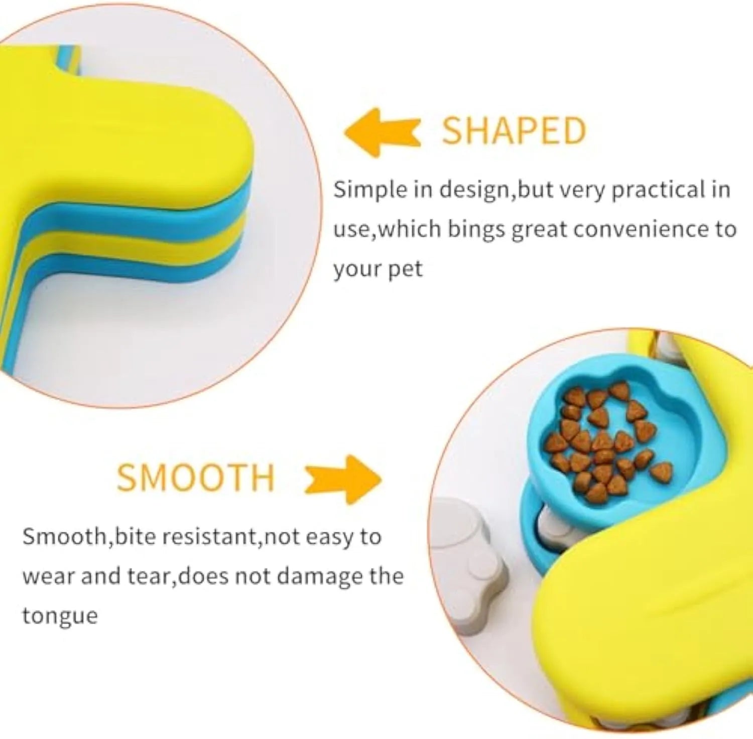 Yellow three-layer rotating dog puzzle feeder with claw-shaped lids on anti-slip base