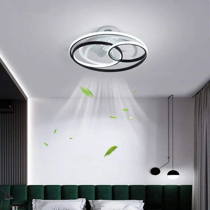 Nordic style ceiling fan with integrated acrylic light shade, 48cm diameter in black finish