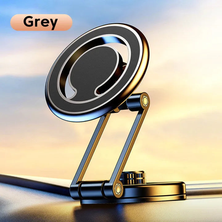 Telescopic folding car phone holder in black or silver, showing magnetic dashboard mount and extended arm.