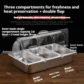 Stainless steel commercial dining plate display box with lid and multiple compartment configuration options
