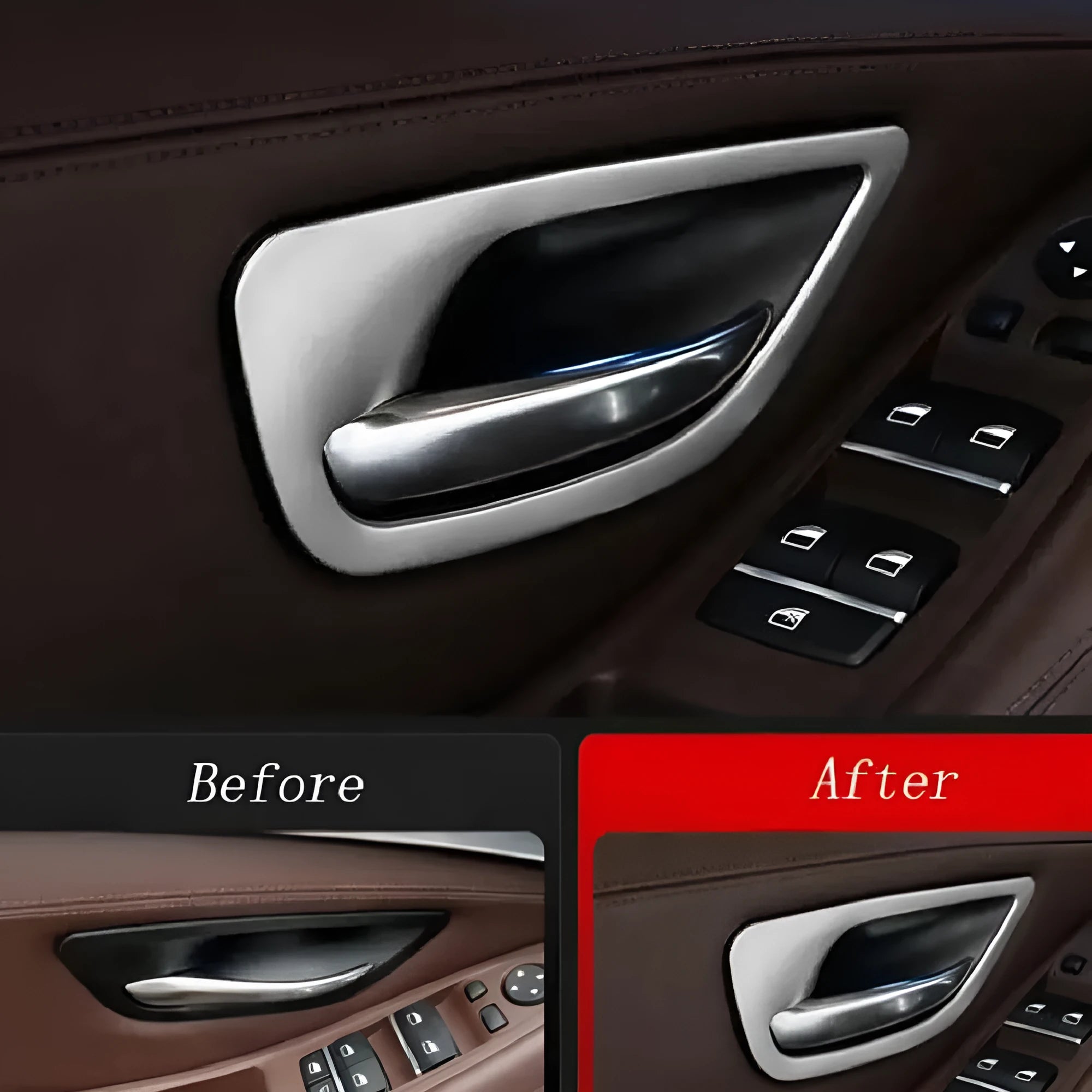 BMW 5 Series interior door handle decorative trim kit with four ABS stainless steel frames