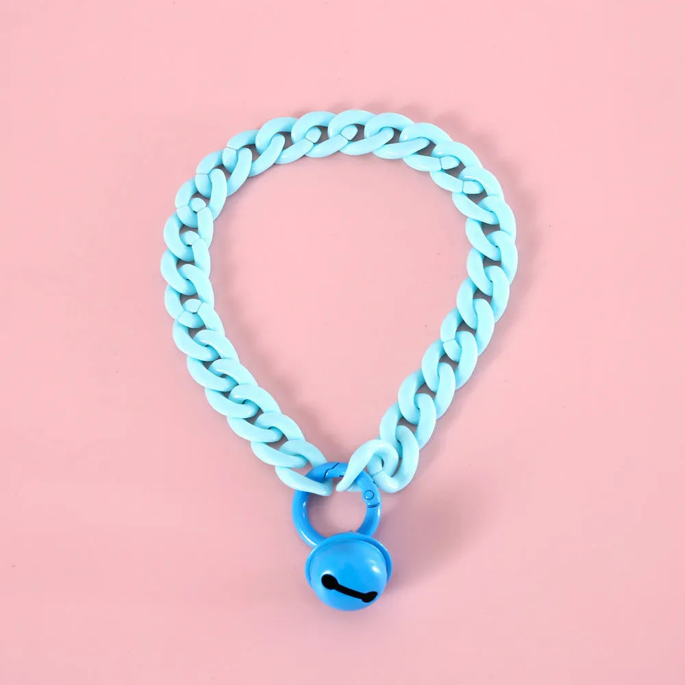 Adjustable pet collar with plastic macaron pendant in candy colours for cats, dogs, and rabbits