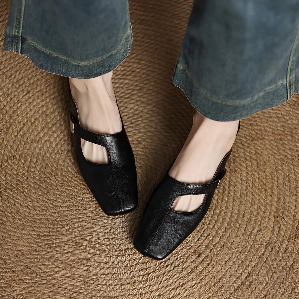 British style men's square toe outdoor slippers in black, beige, or silver with a rubber sole.