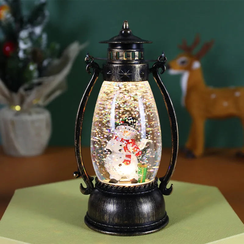 Crystal ball portable oil lamp Christmas decoration with light-emitting feature and snowman or elderly design