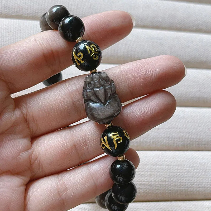 Men's silver bracelet with zodiac symbols and Chinese proverb beads on Silverstone