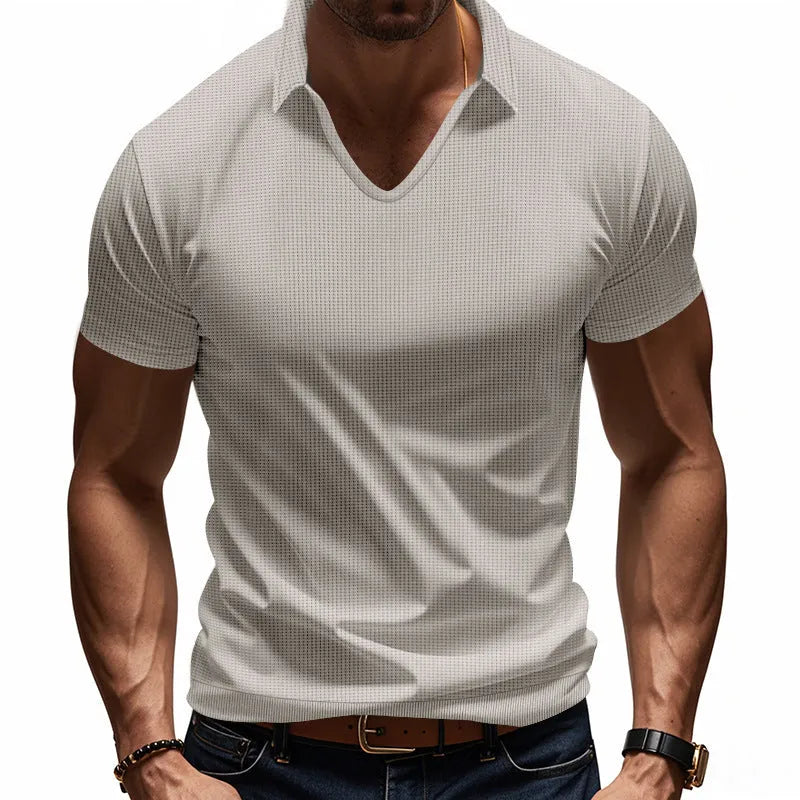 Men's V-neck loose fit short sleeve t-shirt in cotton blend fabric for summer wear