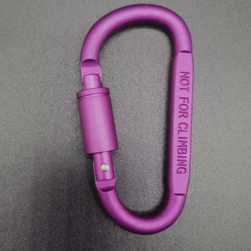 D-type aluminium locking carabiner, 8cm flat, shown in one of ten available colours.