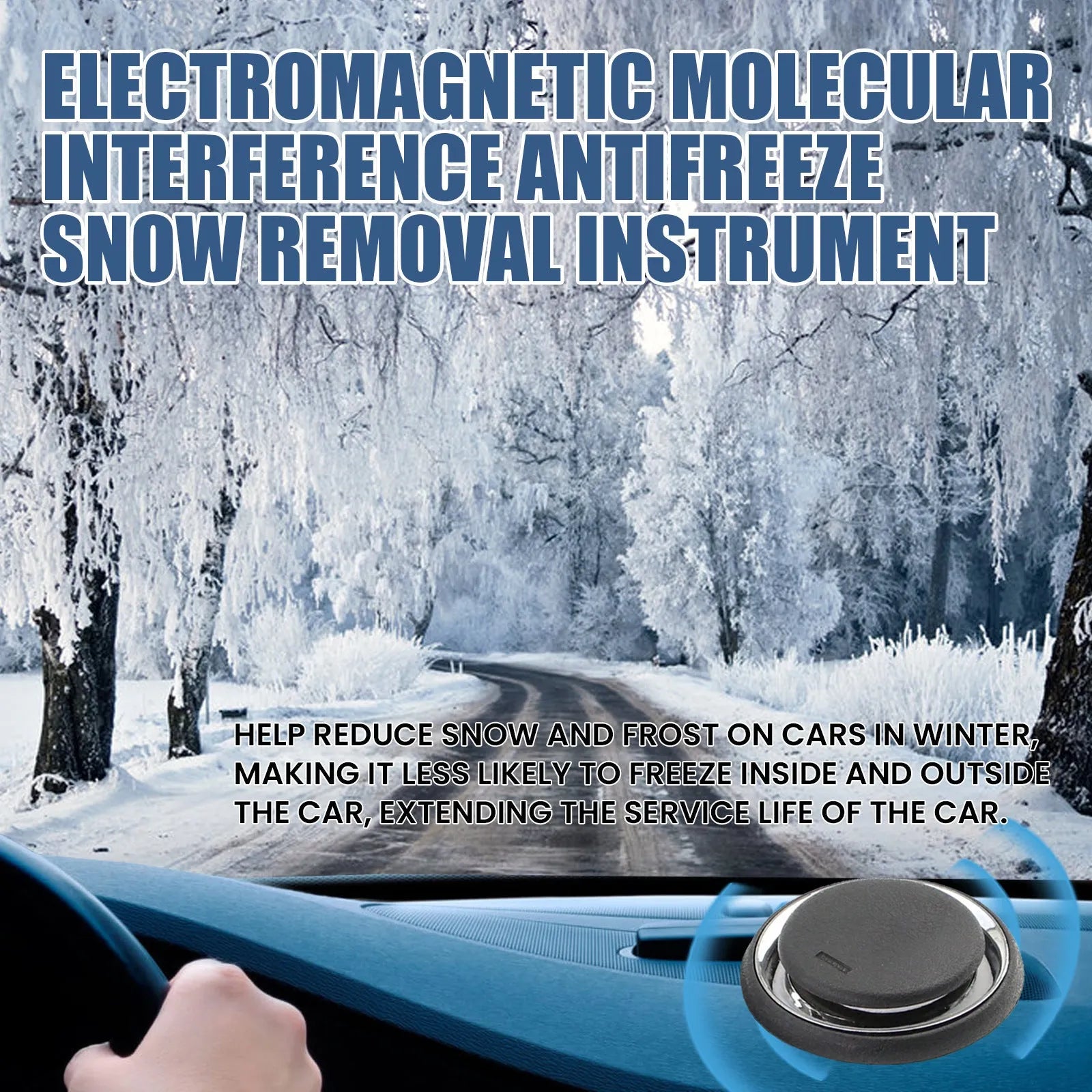 Black portable car deicing and snow melting instrument, 7.4cm wide.