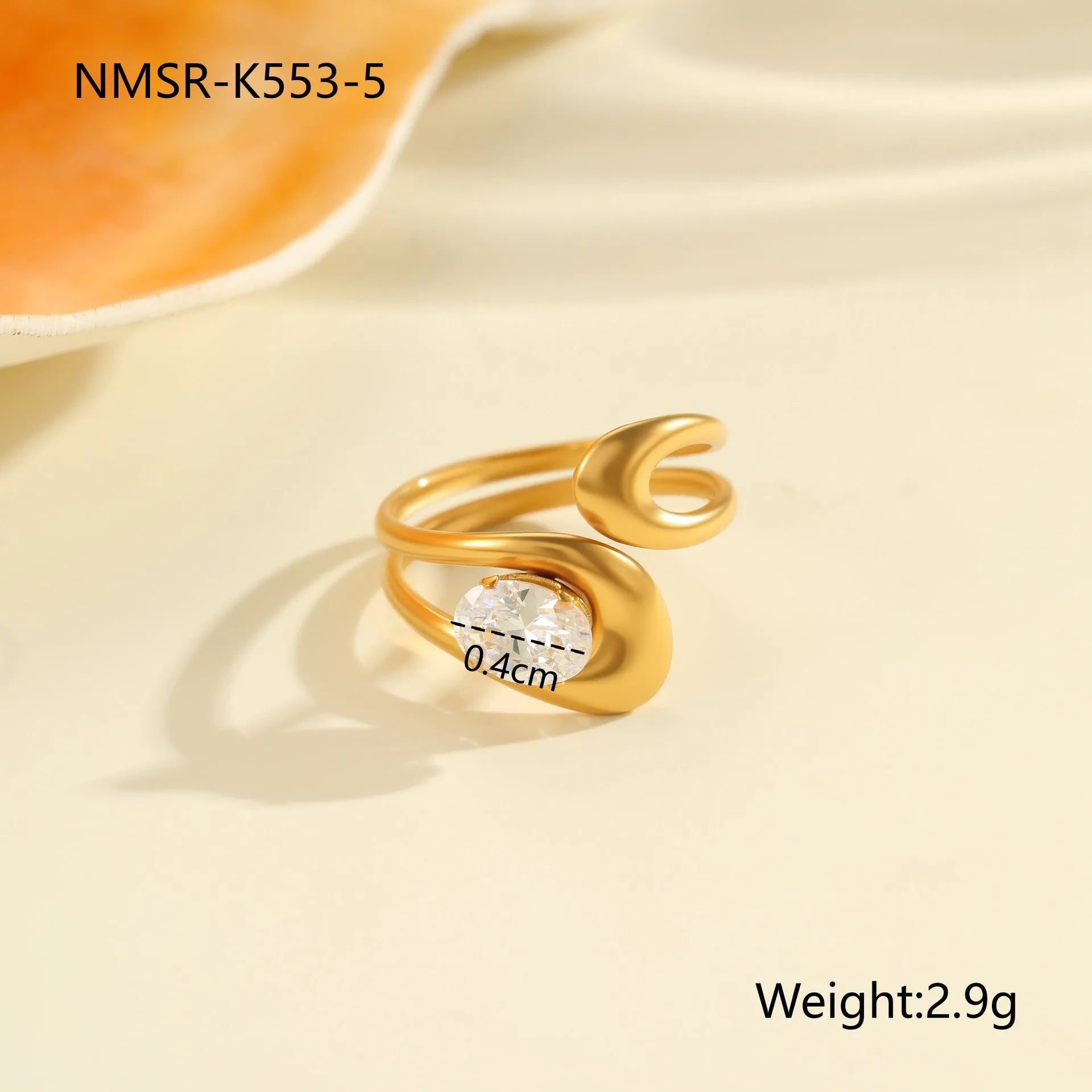 Geometric stainless steel zircon ring with open mouth design in electroplated finish