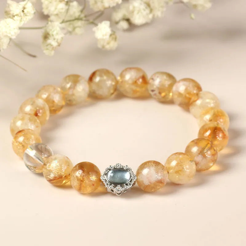 Geometric citrine crystal bracelet with 10mm faceted gemstones in unisex jewellery design