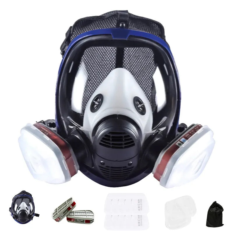 Blue edge spherical full face gas mask with trapezoidal canister for KN95 protection