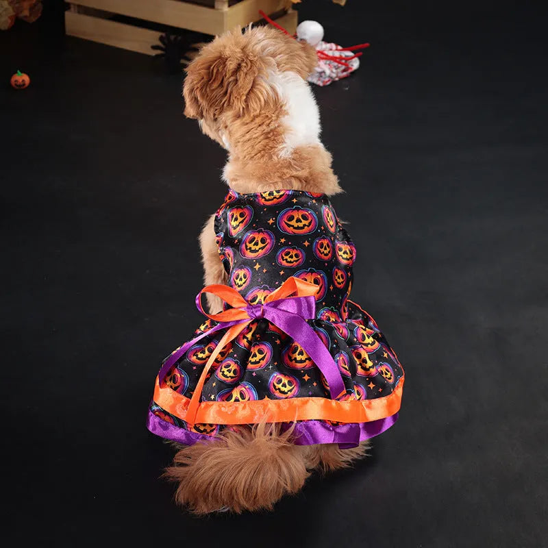 Halloween dog skirt with colourful pumpkin design in size medium