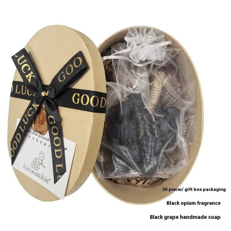 Handmade grape soap bar with 120g net content in black, green, purple and litchi scent varieties