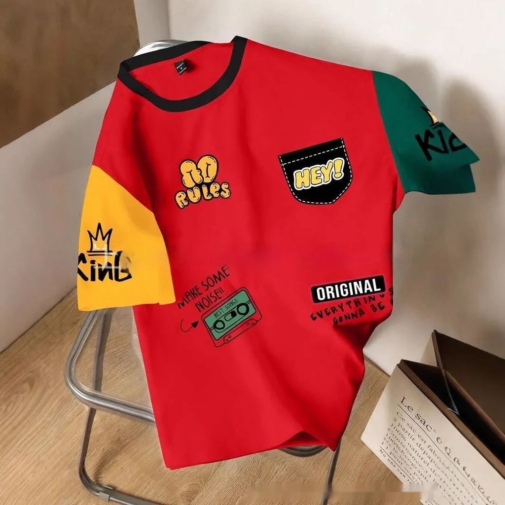 Men's loose-fit casual t-shirt with a printed letter design in a trendy colour.