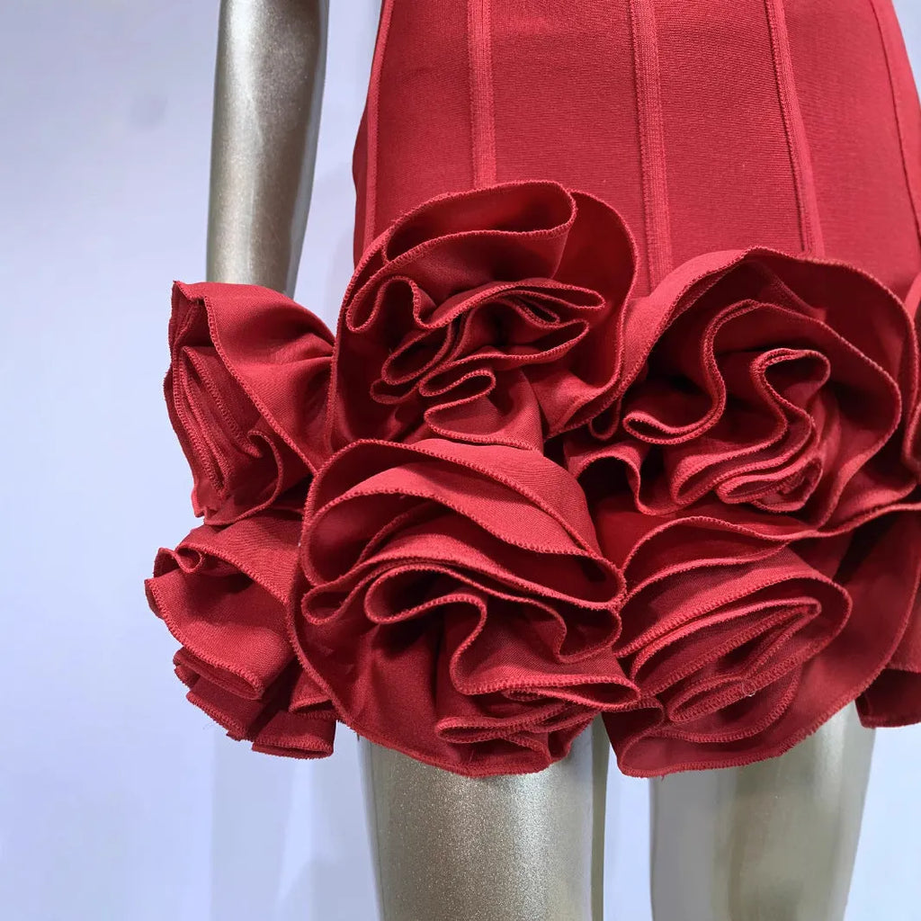 Women's solid colour polyester dress with a mid waist in red, white or black.