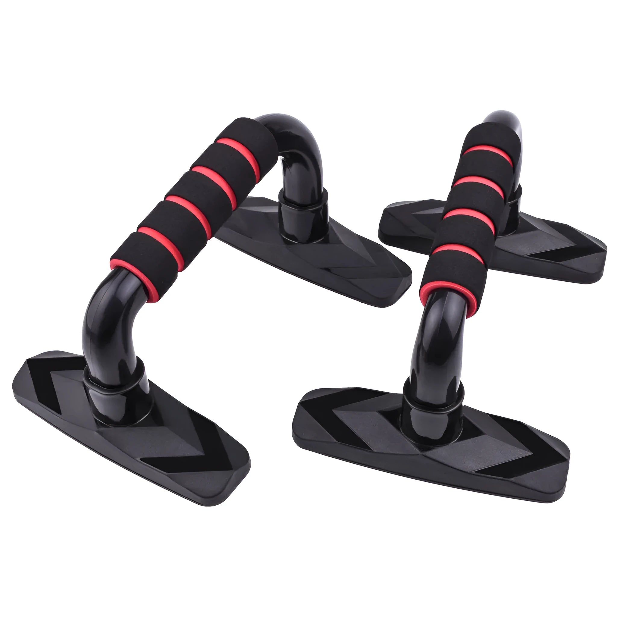 Two I-shaped push up bars with PP sponge foam grips in blue colour for strength training exercises
