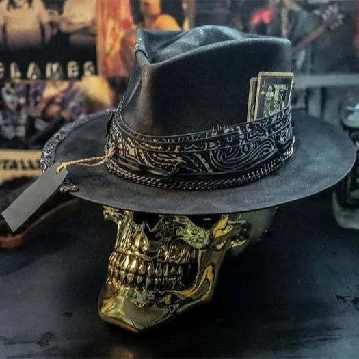 Handmade wool skull hat with conical crown design shown in single colour option