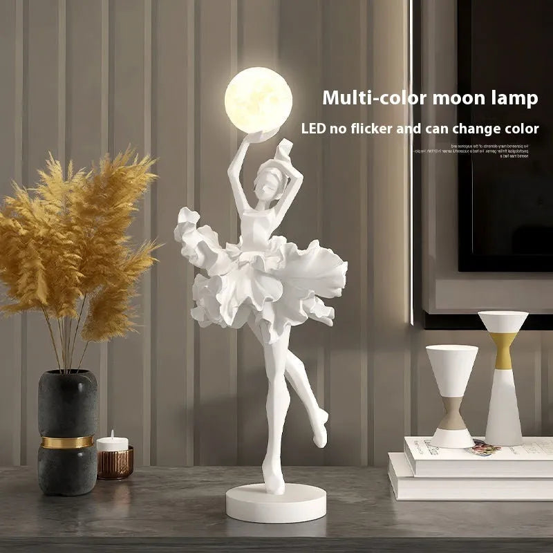 Art Girl modern USB night lamp in black gold, white, pink, or light blue resin finish.