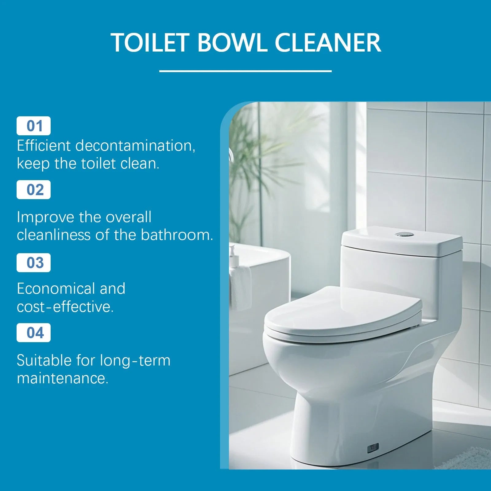 Toilet cleaning powder in four 30g sachets with sodium bicarbonate and citric acid formulation