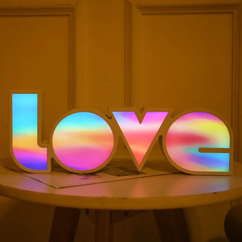 LED LOVE light decorative lamp with rainbow coloured lampshade