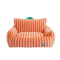 Striped soft velvet pet bed with removable cover in orange, purple or yellow colour