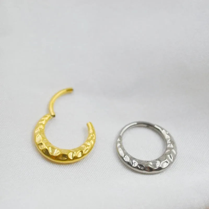 Titanium alloy concave-convex carved nose ring in silver or gold colour with ASTM F136 certification