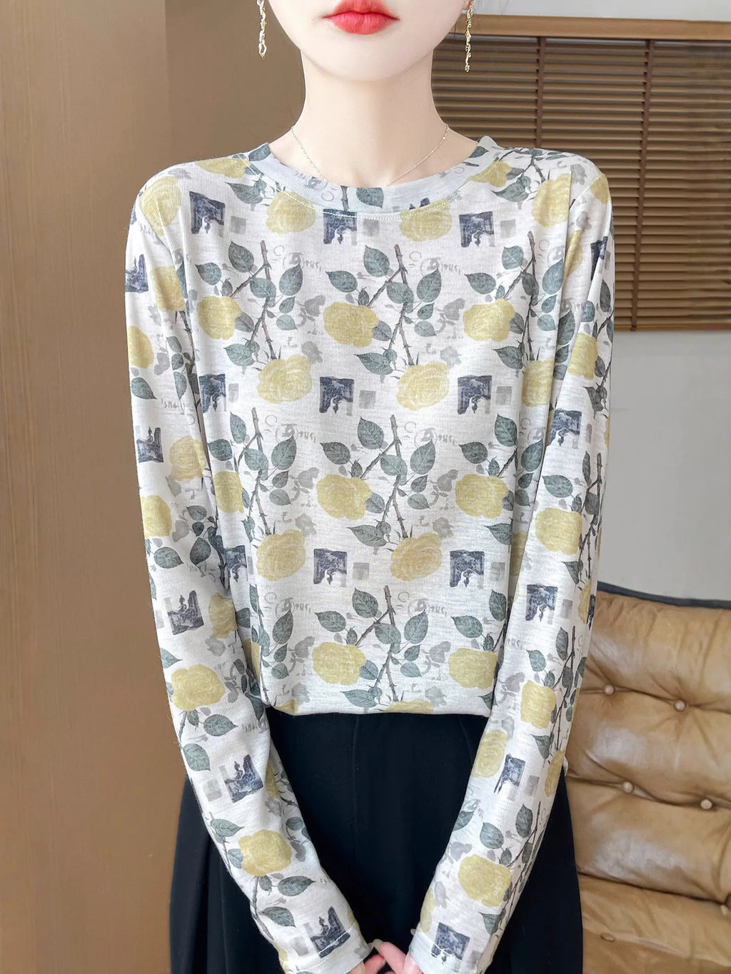 Tencel Cotton round neck pullover shirt with printed design in multiple colour options.