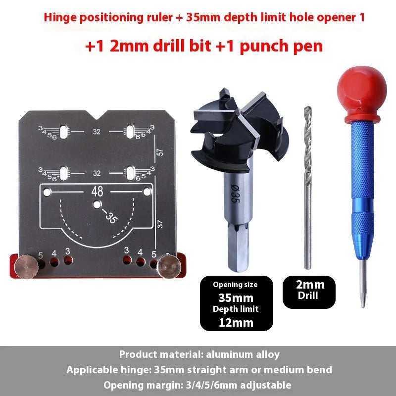35mm adjustable hinge punch locator ruler with hard alloy blade for cabinet door installation.