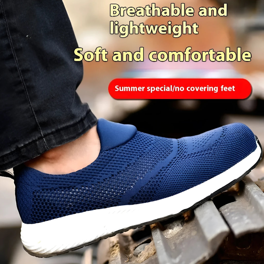 Men's lightweight steel toe work shoes with mesh upper in black colour