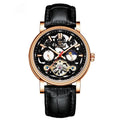 Men's black tourbillon mechanical watch with luminous hands on stainless steel bracelet