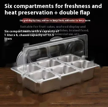 Stainless steel commercial dining plate display box with lid and multiple compartment configuration options