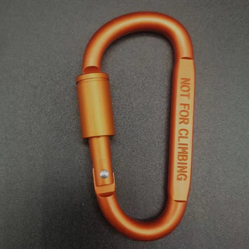 D-type aluminium locking carabiner, 8cm flat, shown in one of ten available colours.