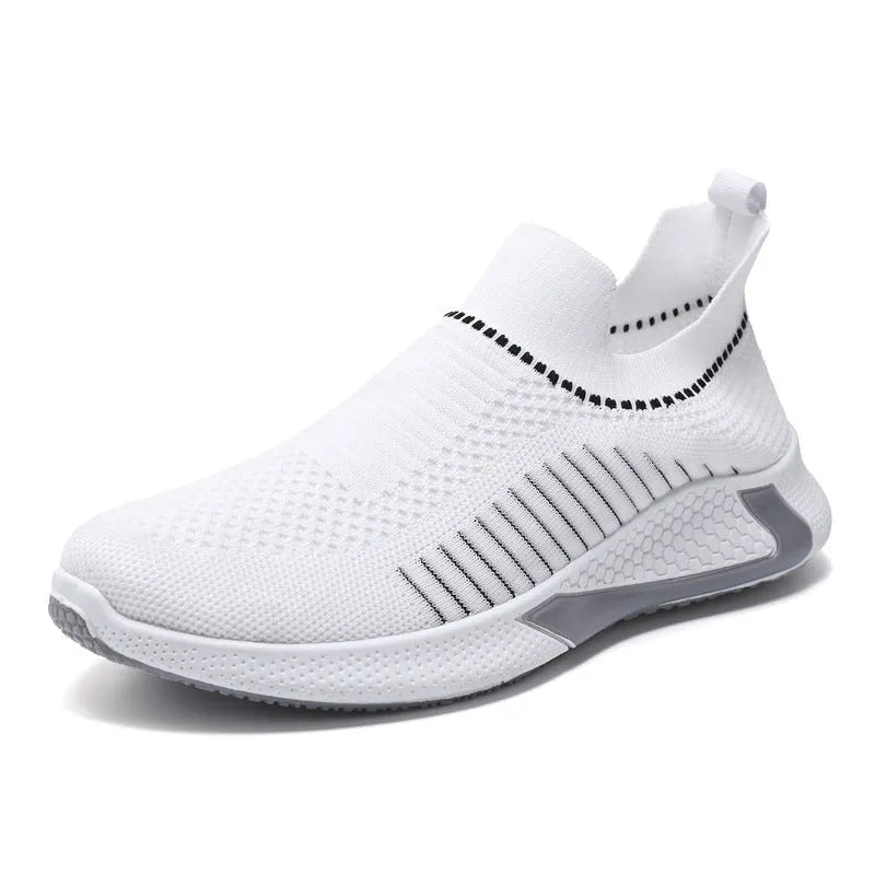 Men's striped mesh sock shoes with lace-up front and round toe design