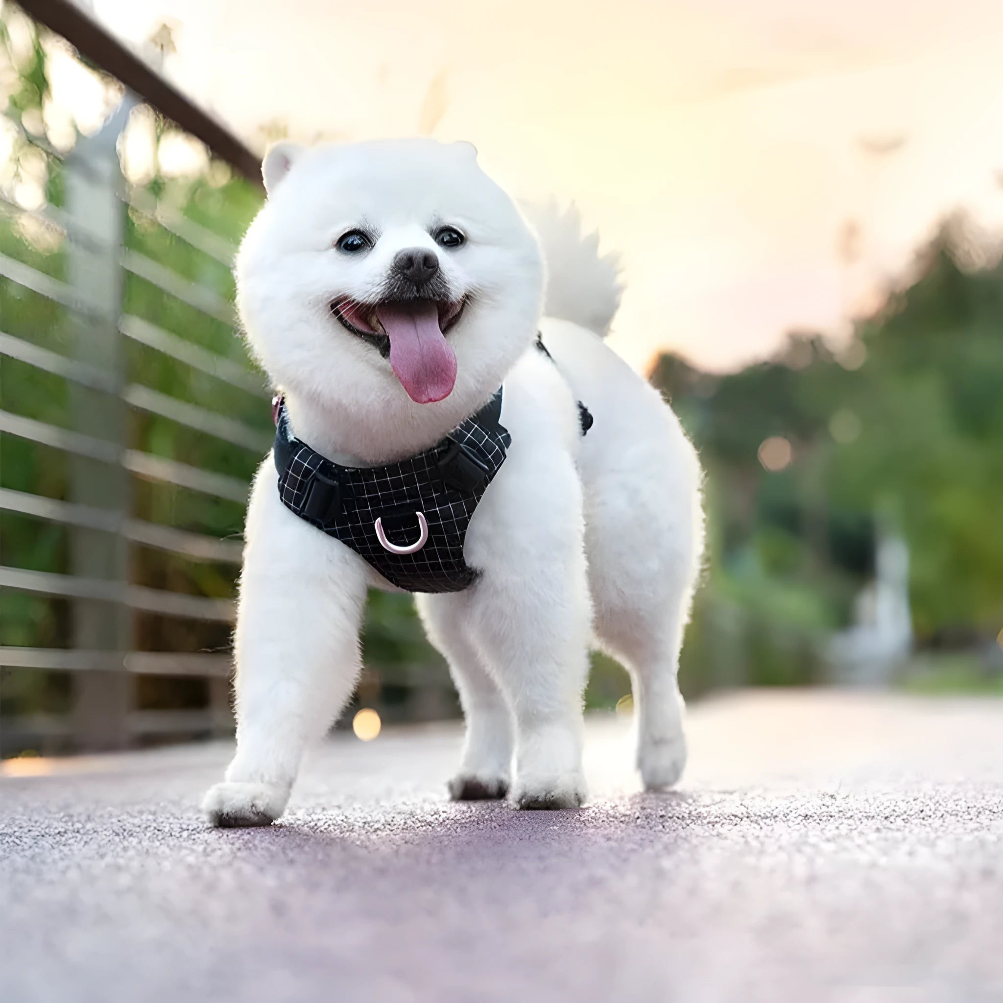 Nylon dog chest harness with LED light in six colour options including light purple and green