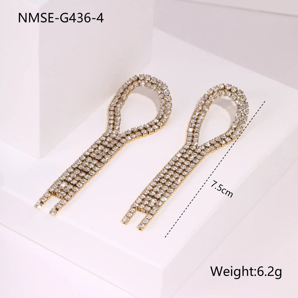 Diamond tassel love stainless steel earrings with 18K gold electroplating and geometric heart star designs
