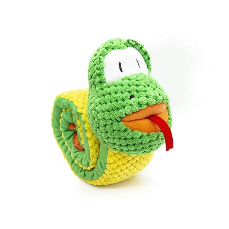 Dog puzzle toy in snail shape with velvet fabric and hidden food holes