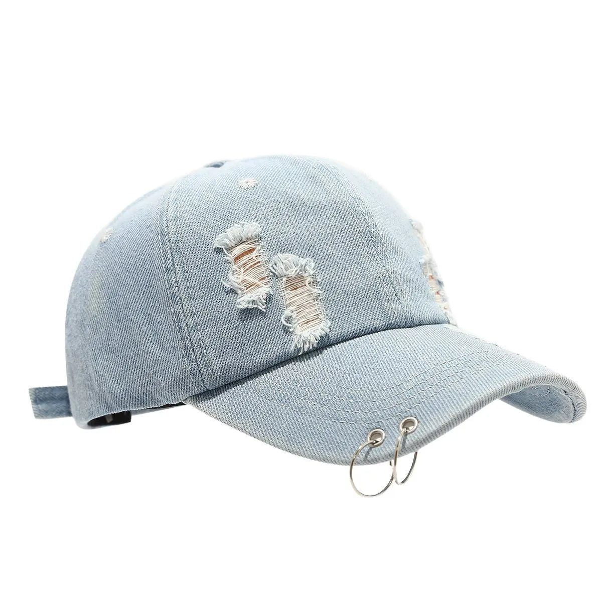Men's adjustable denim peaked cap in street style with dome crown