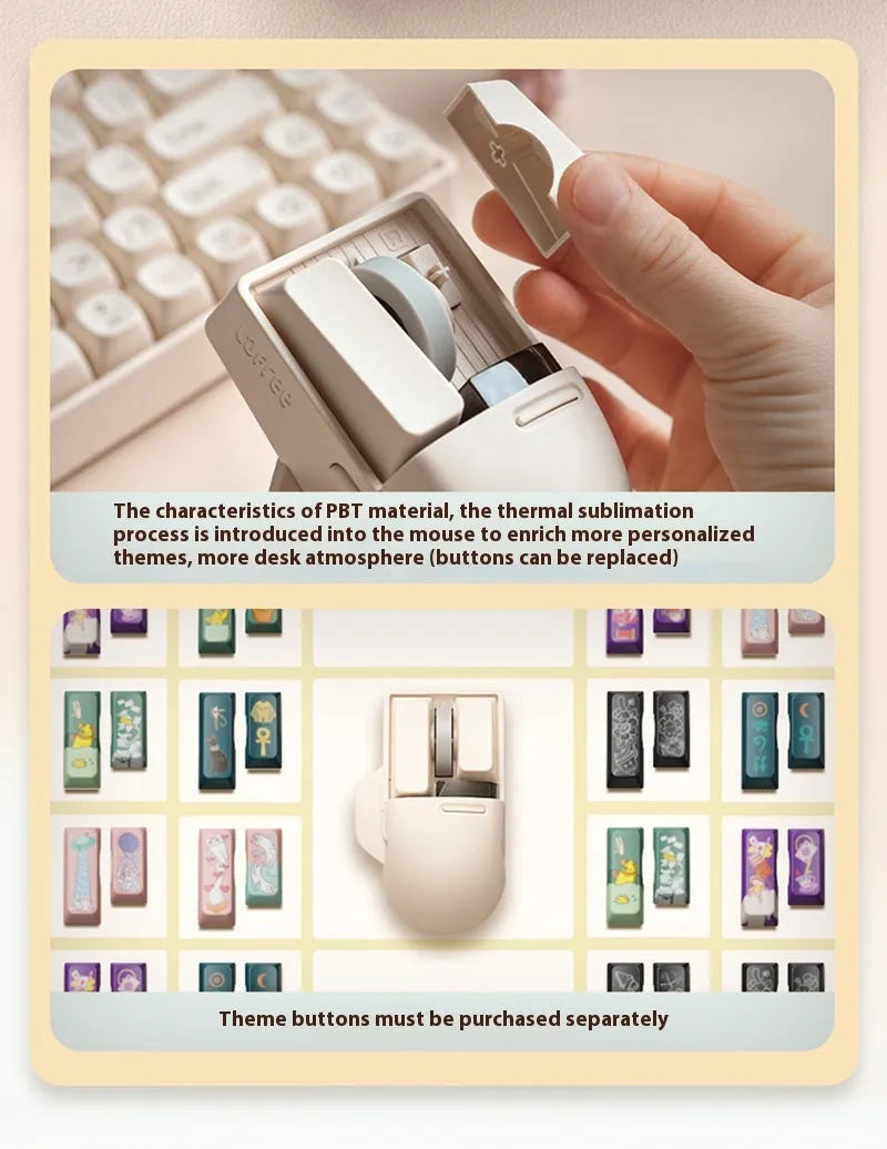 Xiaoqiao tofu-colour wireless mouse showing seven buttons and scroll wheel on desktop