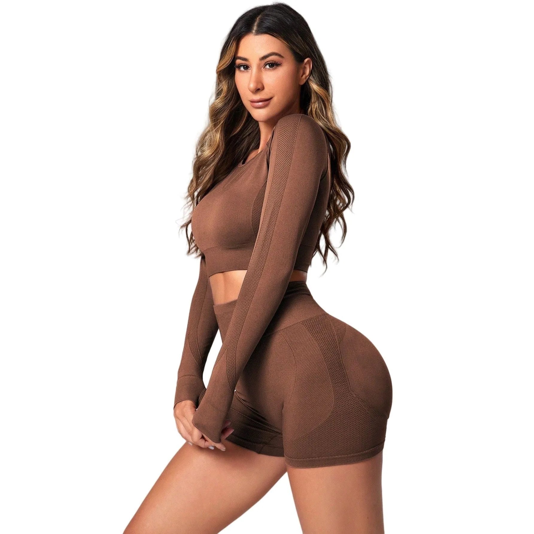 Women's high-waisted yoga suit set in chemical fibre blend fabric with long sleeves