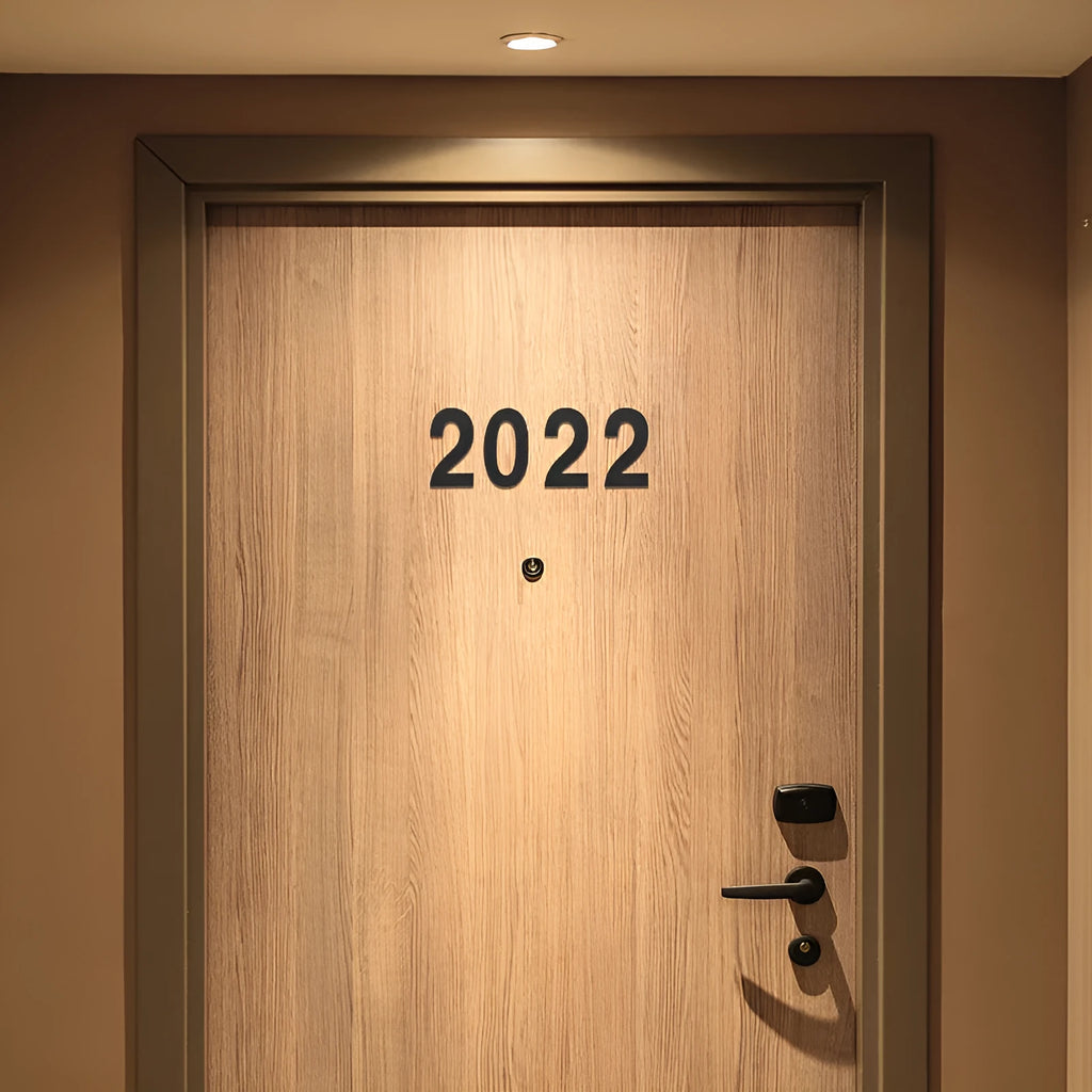 Black stainless steel sticky digital house number showing the character '5' at 7.5cm size