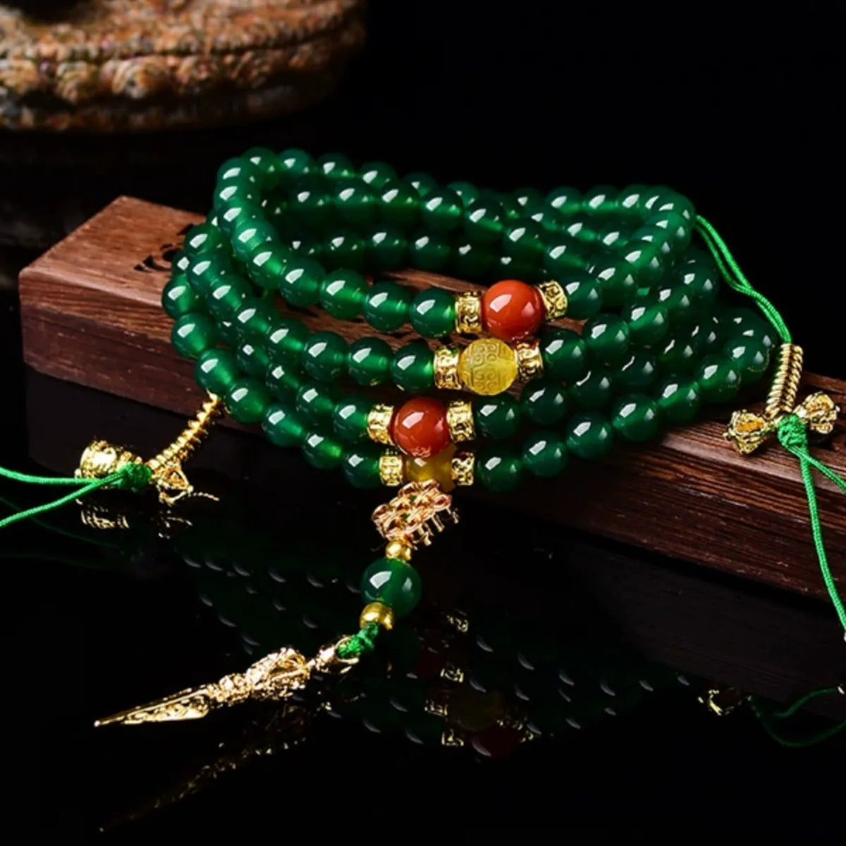 Brazil natural green agate multi-circle bracelet showing handcrafted beads in unisex design