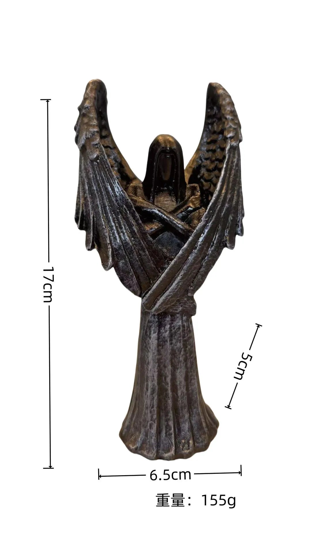 Dark Angel resin statue ornament measuring 6.5cm by 5cm by 17cm tall for gothic décor