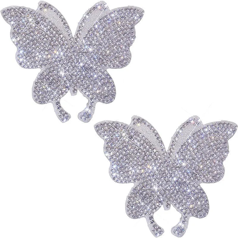 Diamond-encrusted bear claw and butterfly car sticker on glass material measuring 7x6cm
