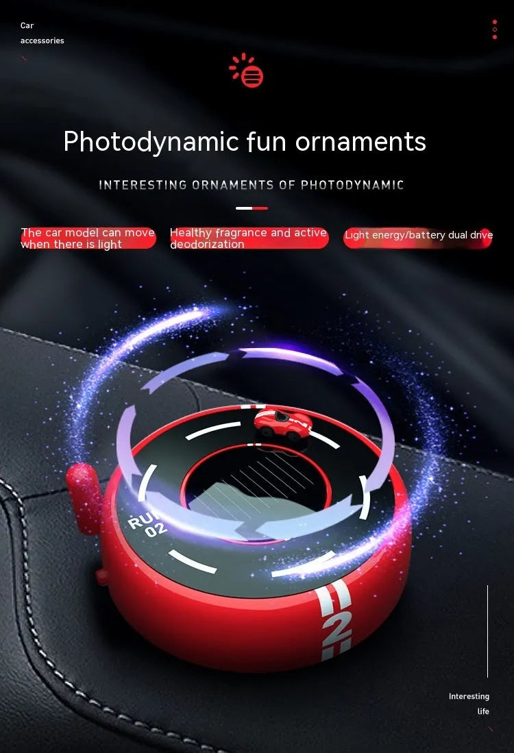 Round solar-powered car air freshener decoration in modern styling for vehicle interiors