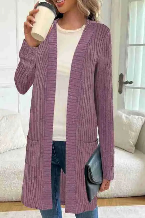 Long sleeve loose fit knitted cardigan jacket for women in black, wine red or grey plus sizes