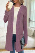 Long sleeve loose fit knitted cardigan jacket for women in black, wine red or grey plus sizes