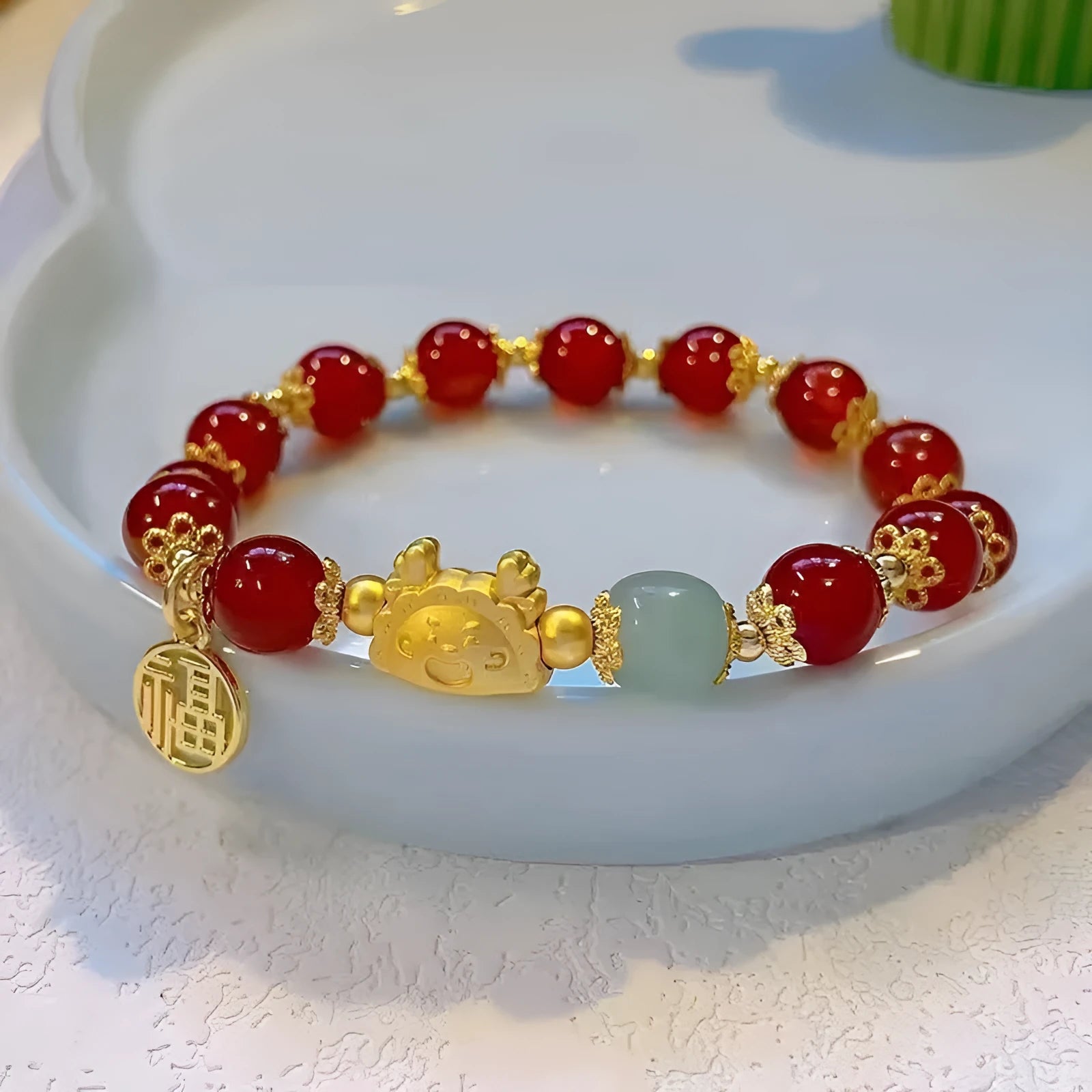 Women's glass glazed bracelet with floral and zodiac animal designs in red, pink and white colour options