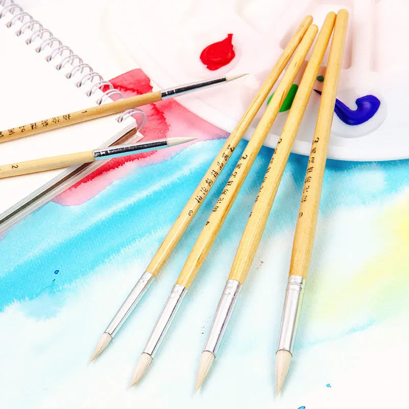 Six-piece artistic wooden pointed hook pen brush set for conventional painting and wool line work