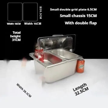 Stainless steel commercial dining plate display box with lid and multiple compartment configuration options